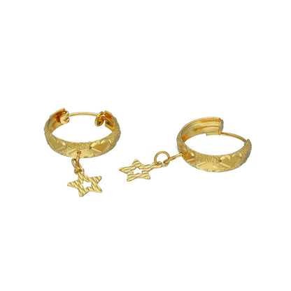 Gold Hanging Star Earrings 21KT - FKJERN21KM11263