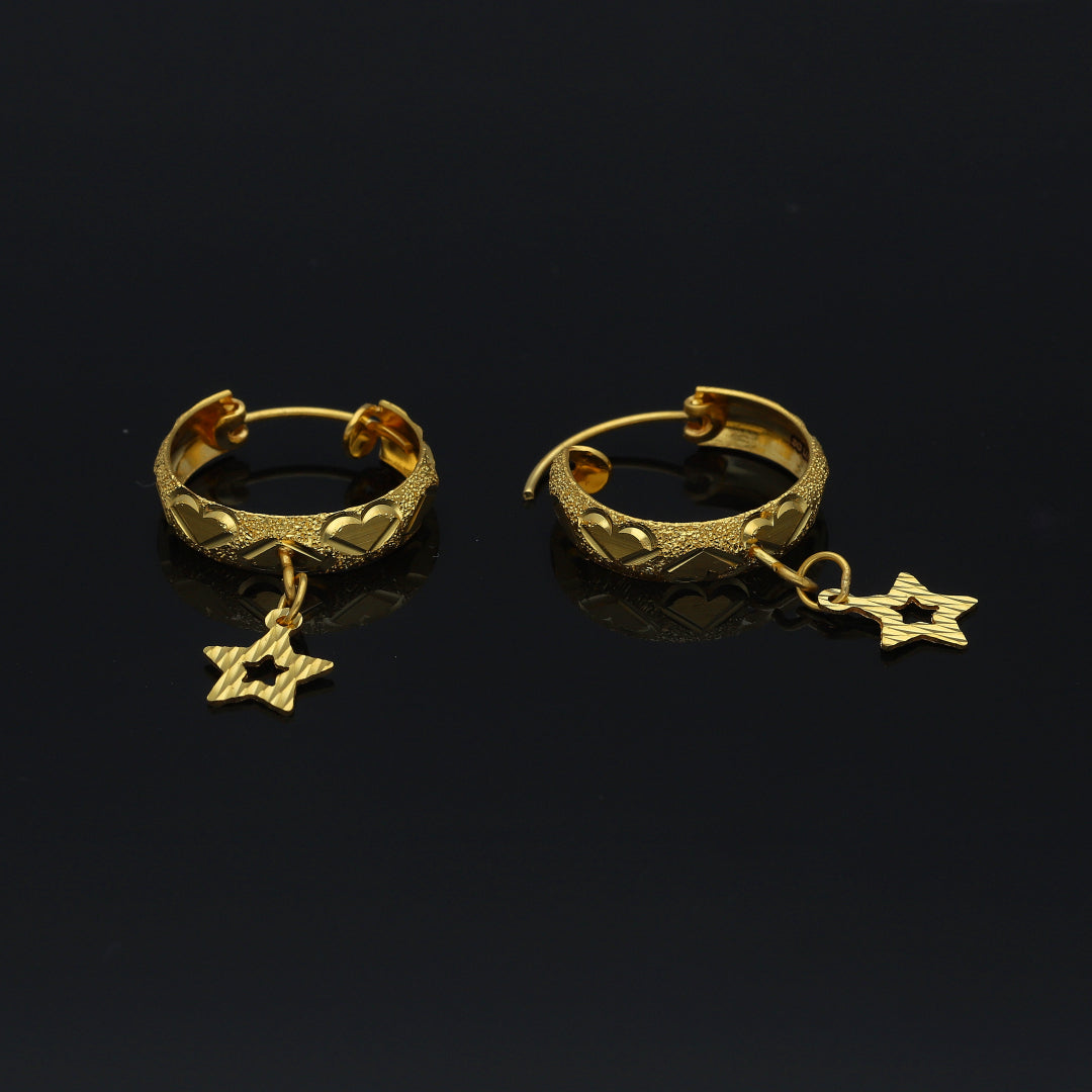 Gold Hanging Star Earrings 21KT - FKJERN21KM11263