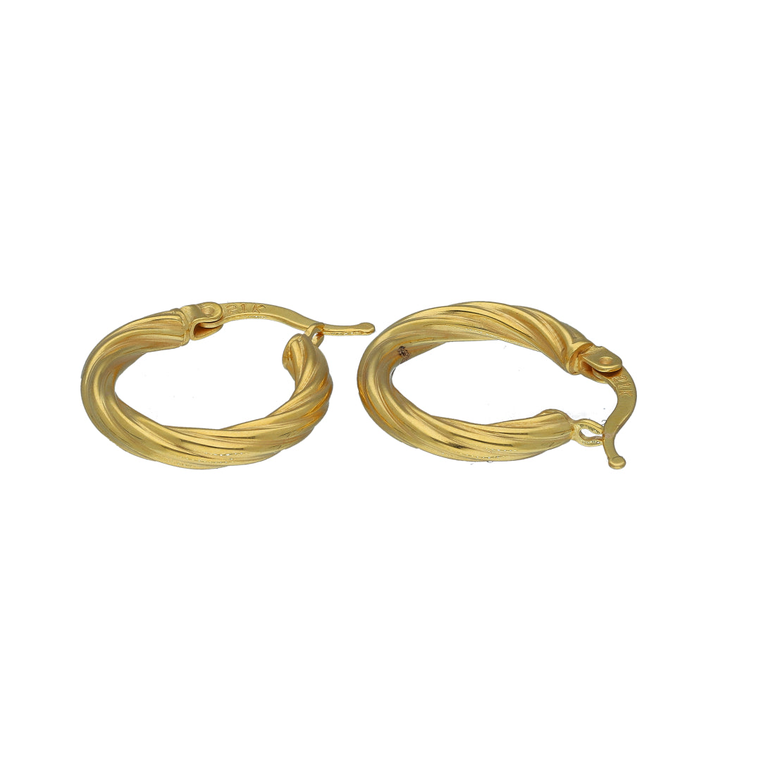 Gold Twisted Finish Hoop Earrings 21KT - FKJERN21KM11264