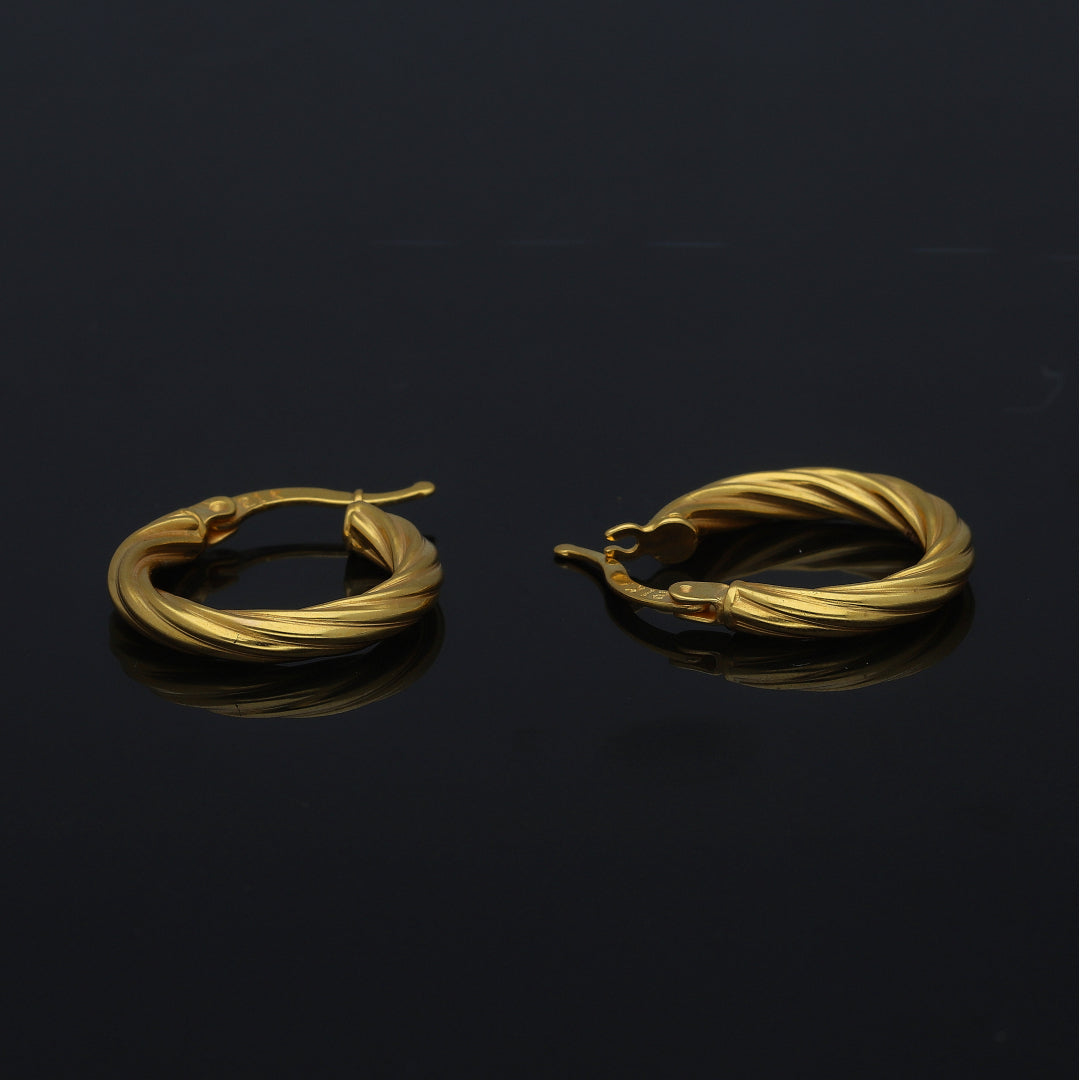 Gold Textured Twist Hoop Earrings 21KT - FKJERN21KM11277