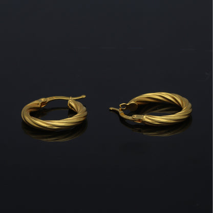 Gold Textured Twist Hoop Earrings 21KT - FKJERN21KM11277