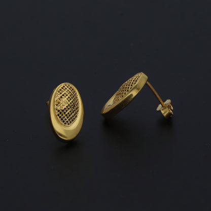 Gold Oval Mesh Earrings 21KT - FKJERN21KM11375