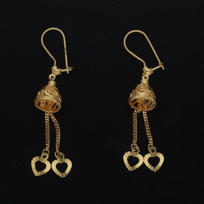 Gold Heart Drop Earrings 21KT - FKJERN21KM11377