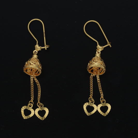 Gold Heart Drop Earrings 21KT - FKJERN21KM11377