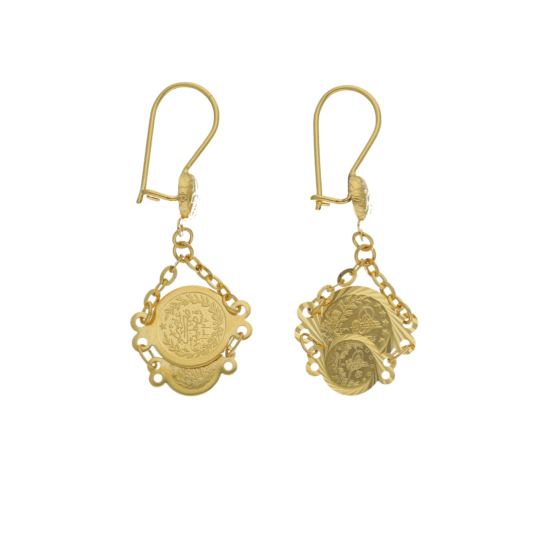 Gold Lira Drop Earrings 21KT - FKJERN21KM11378