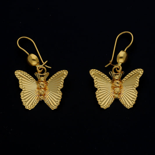 Gold Textured Butterfly Earrings 21KT - FKJERN21KM11380