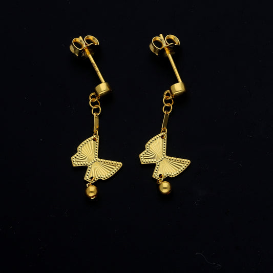 Gold Butterfly Drop Earrings 21KT - FKJERN21KM11403