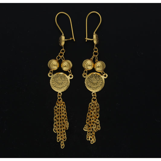 Gold Coin Tassel Earrings 21KT - FKJERN21KM11422
