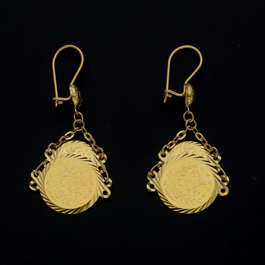 Gold Coin Motif Earrings 21KT - FKJERN21KM11426