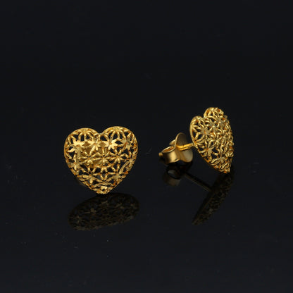 Gold Filigree Heart Earrings 21KT - FKJERN21KM11472