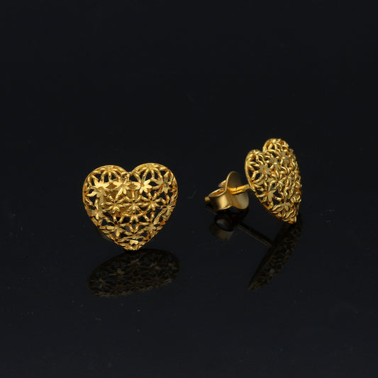 Gold Filigree Heart Earrings 21KT - FKJERN21KM11472