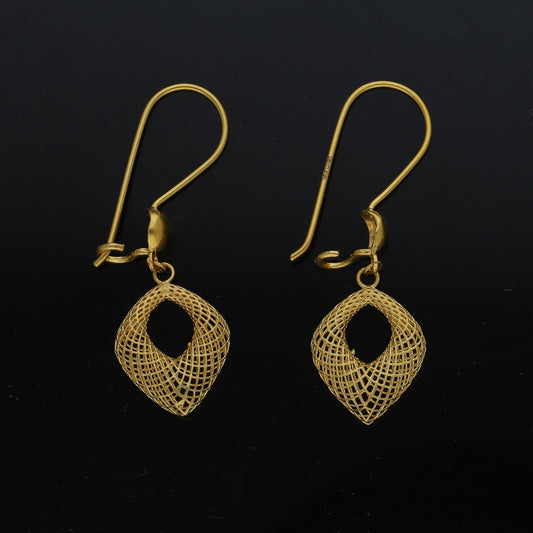 Gold Filigree Dangle Earrings 21KT - FKJERN21KM11474
