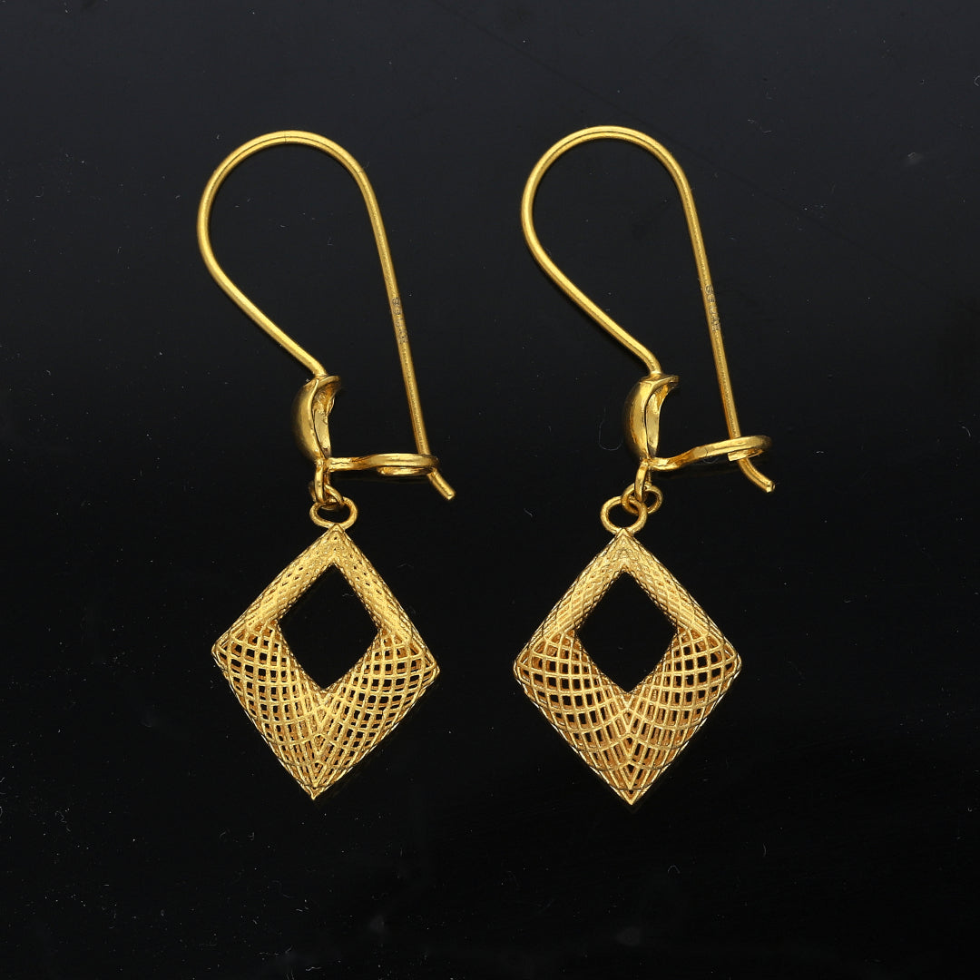 Gold Square Filigree Earrings 21KT - FKJERN21KM11482