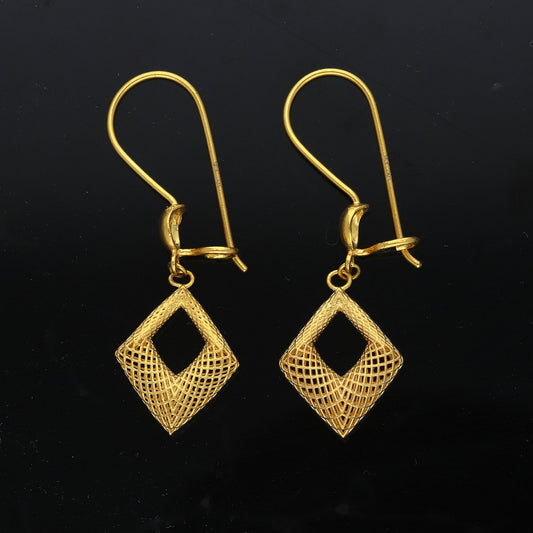 Gold Square Filigree Earrings 21KT - FKJERN21KM11482