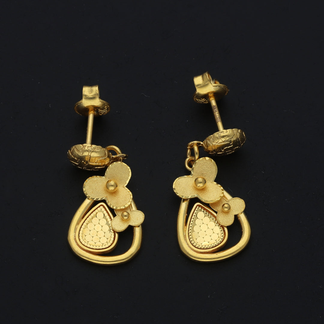 Gold Petal Drop Earrings 21KT - FKJERN21KM11516