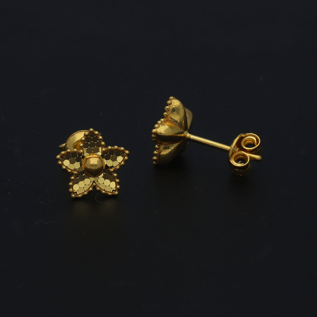 Gold Textured Daisy Earrings 21KT - FKJERN21KM11526