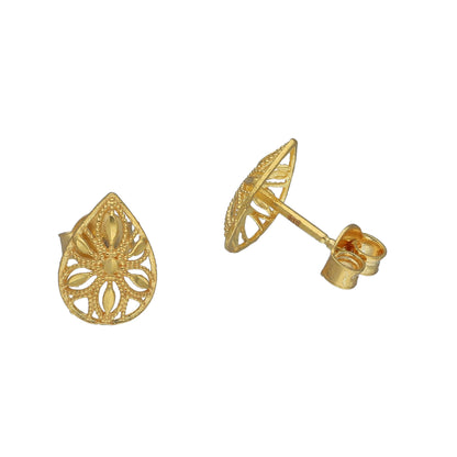 Gold Teardrop Filigree Earrings 21KT - FKJERN21KM11527