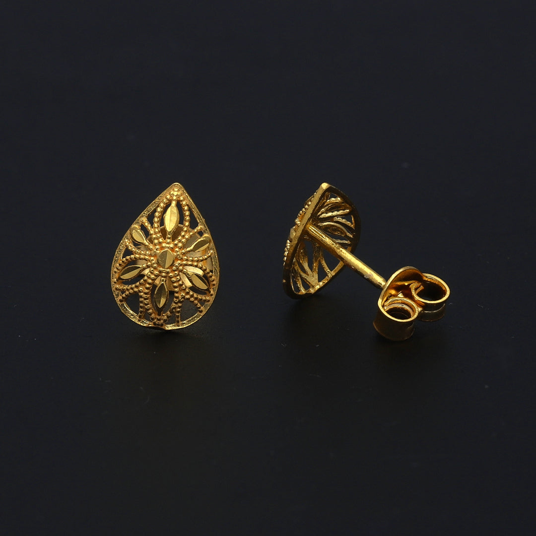 Gold Teardrop Filigree Earrings 21KT - FKJERN21KM11527