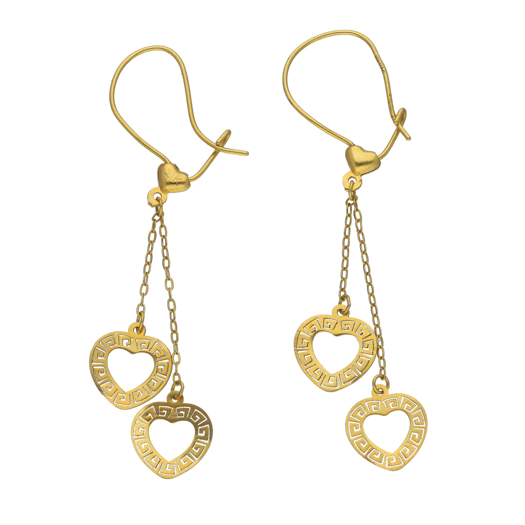 Gold Heart Link Drop Earrings 21KT - FKJERN21KM11534