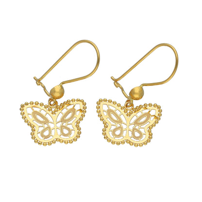 Gold Butterfly Drop Earrings 21KT - FKJERN21KM11649