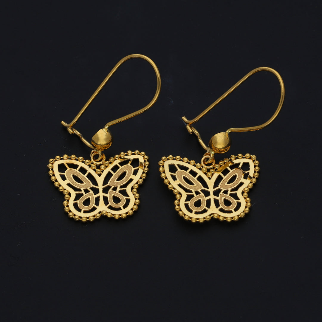 Gold Butterfly Drop Earrings 21KT - FKJERN21KM11649