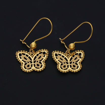 Gold Butterfly Drop Earrings 21KT - FKJERN21KM11649