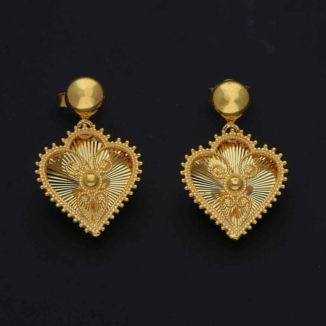 Gold Heart Drop Earrings 21KT - FKJERN21KM11650