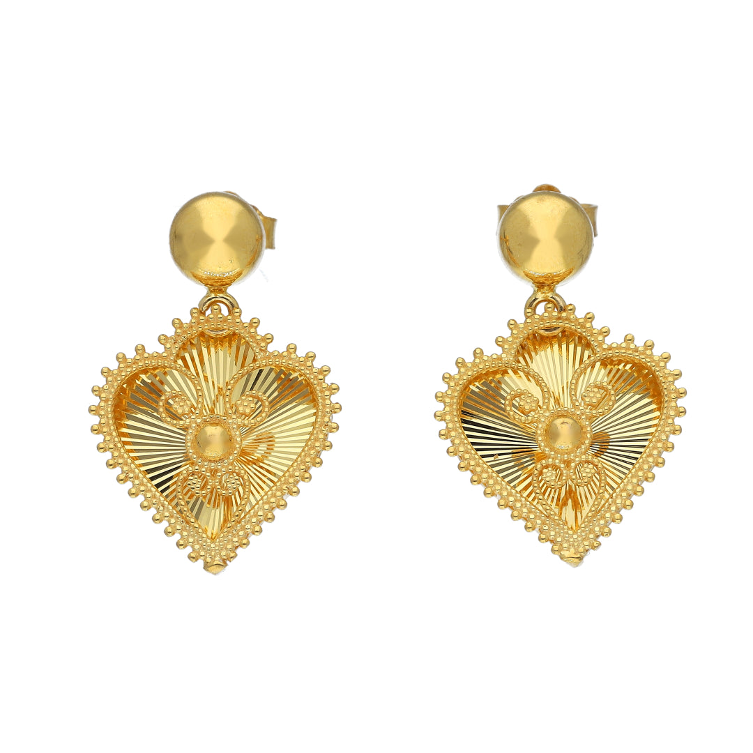 Gold Heart Drop Earrings 21KT - FKJERN21KM11650