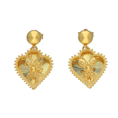 Gold Heart Drop Earrings 21KT - FKJERN21KM11650