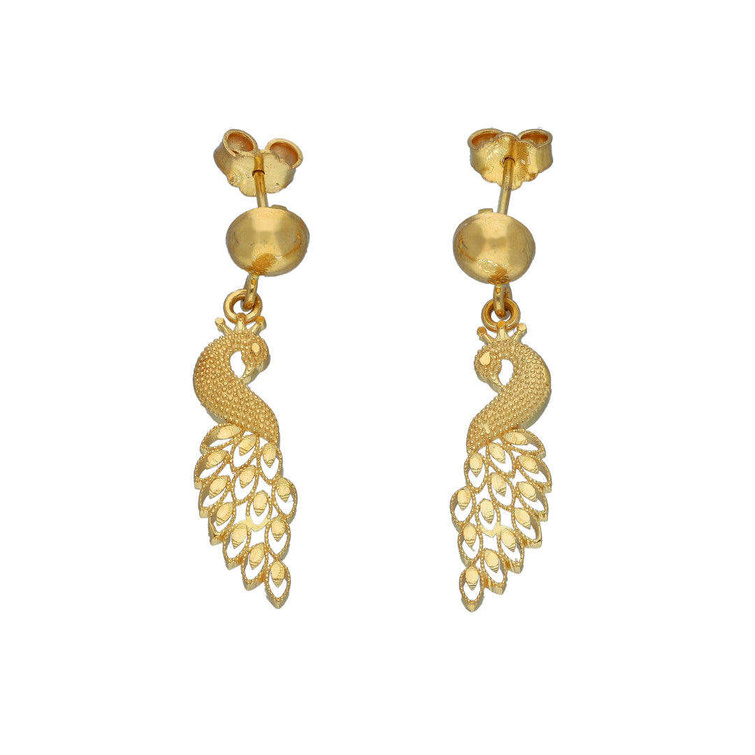 Gold Peacock Design Earrings 21KT - FKJERN21KM11651