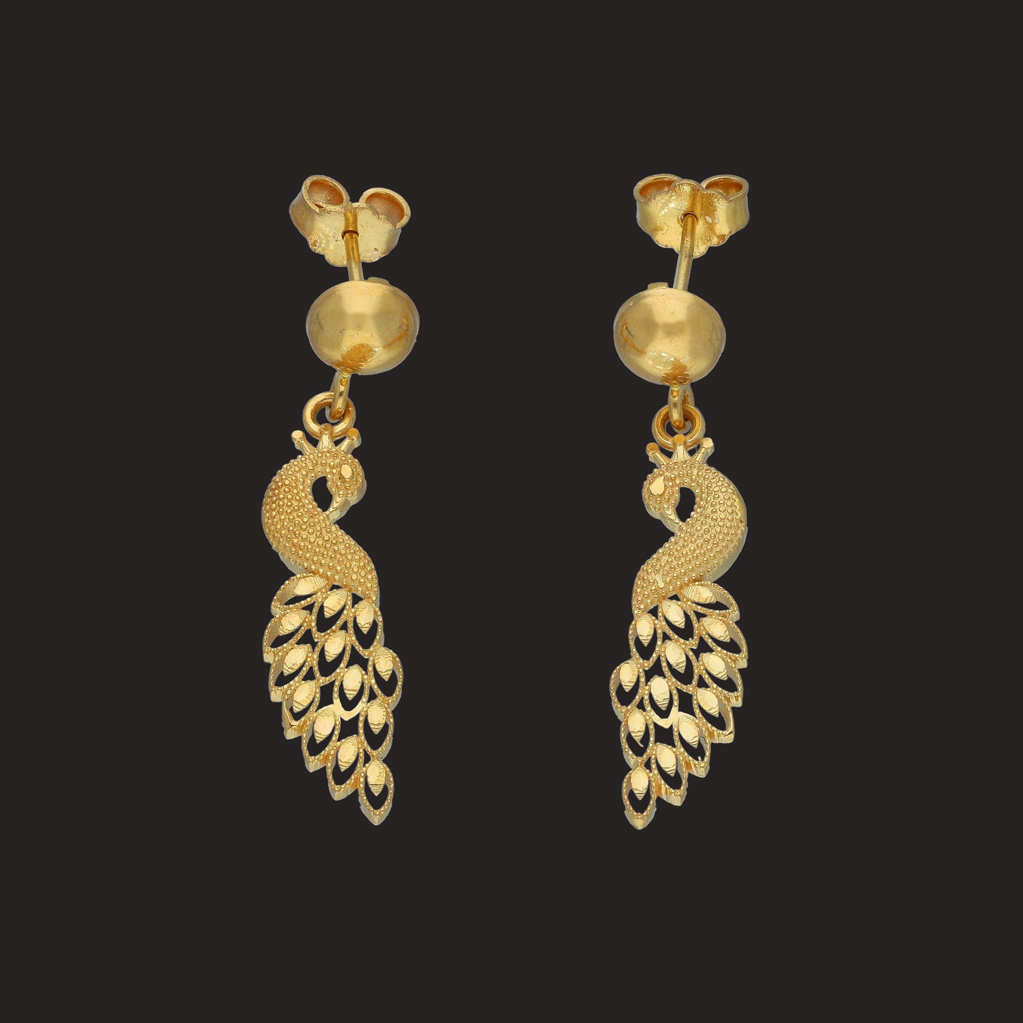 Gold Peacock Design Earrings 21KT - FKJERN21KM11651