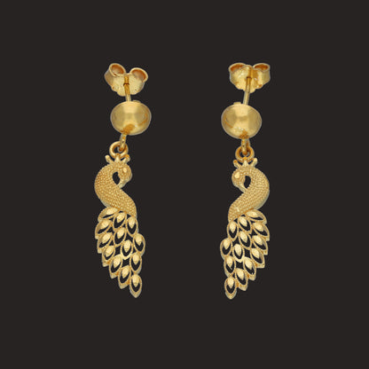 Gold Peacock Design Earrings 21KT - FKJERN21KM11651