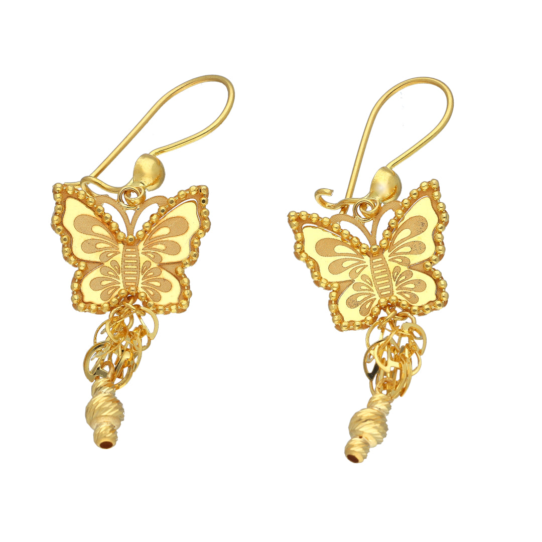 Gold Butterfly Tassel Earrings 21KT - FKJERN21KM11652
