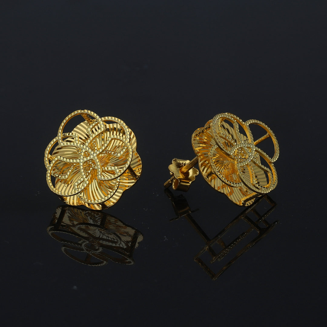 Gold Flower Design Earrings 21KT - FKJERN21KM11843