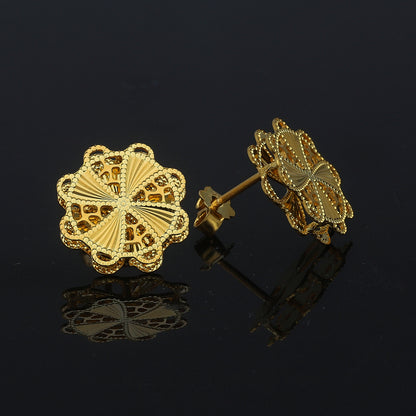Gold Flower Shaped Earrings 21KT - FKJERN21KM11845