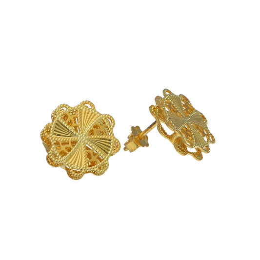 Gold Flower Shaped Earrings 21KT - FKJERN21KM11845