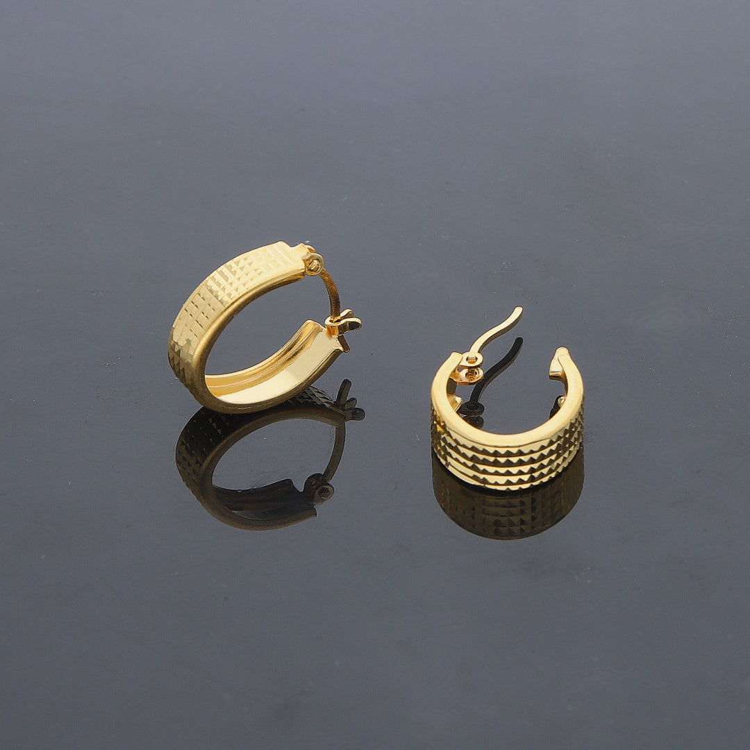 Gold Textured Hoop Earrings 21KT - FKJERN21KM11926