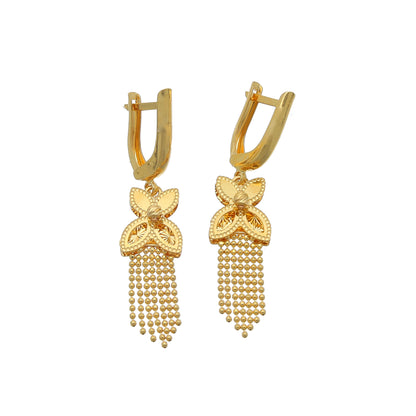 Gold Floral Dangle Earrings 21KT - FKJERN21KM11927