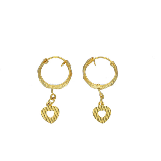 Gold Heart Shaped Dangler Earrings 21KT - FKJERN21KM12026