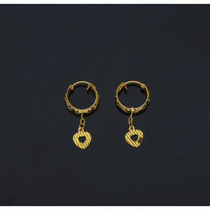 Gold Heart Shaped Dangler Earrings 21KT - FKJERN21KM12026