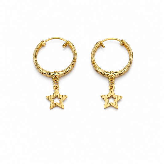 Gold Star Shaped Dangler Earrings 21KT - FKJERN21KM12027