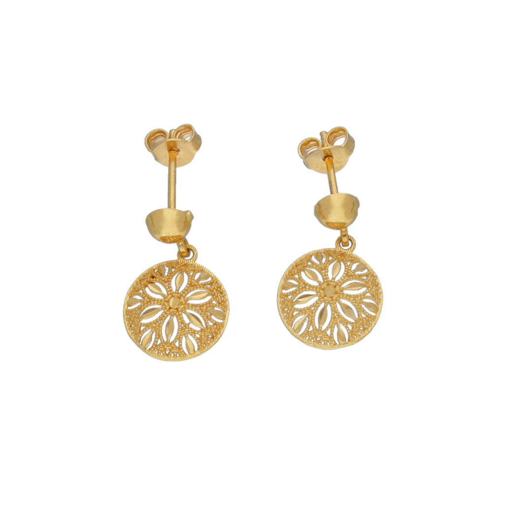 Gold Flower Cutwork Dangler Earrings 21KT - FKJERN21KM12053