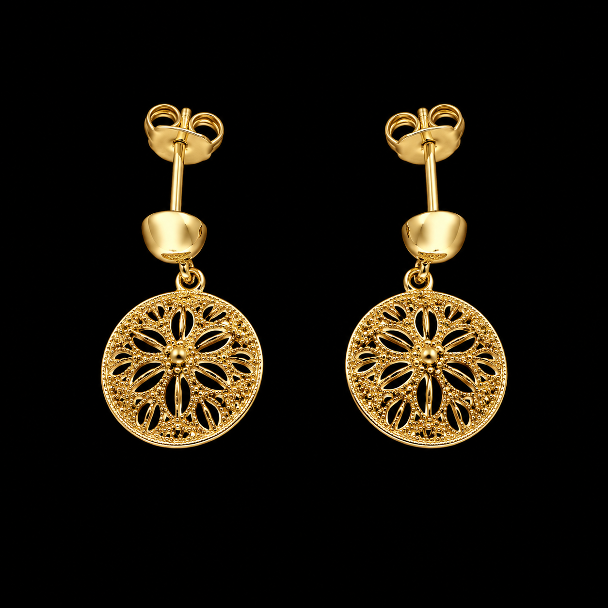 Gold Flower Cutwork Dangler Earrings 21KT - FKJERN21KM12053