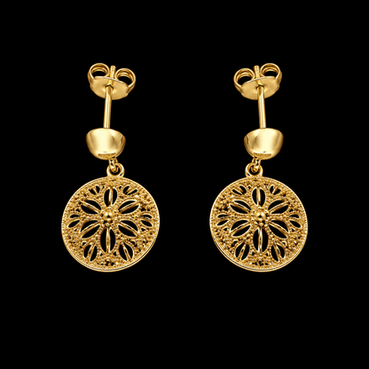 Gold Flower Cutwork Dangler Earrings 21KT - FKJERN21KM12053