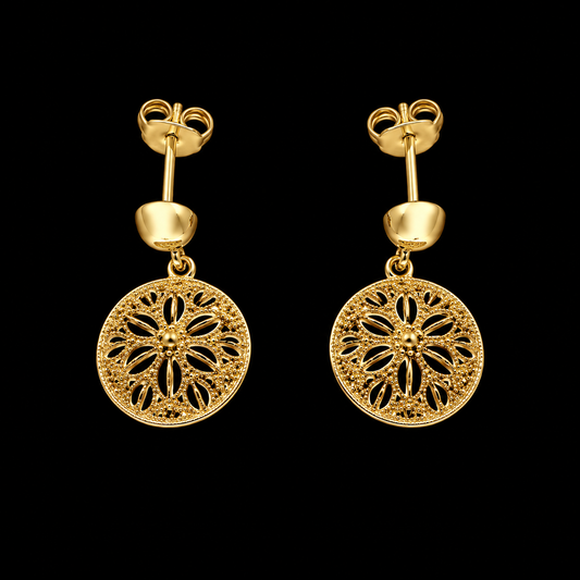 Gold Flower Cutwork Dangler Earrings 21KT - FKJERN21KM12053
