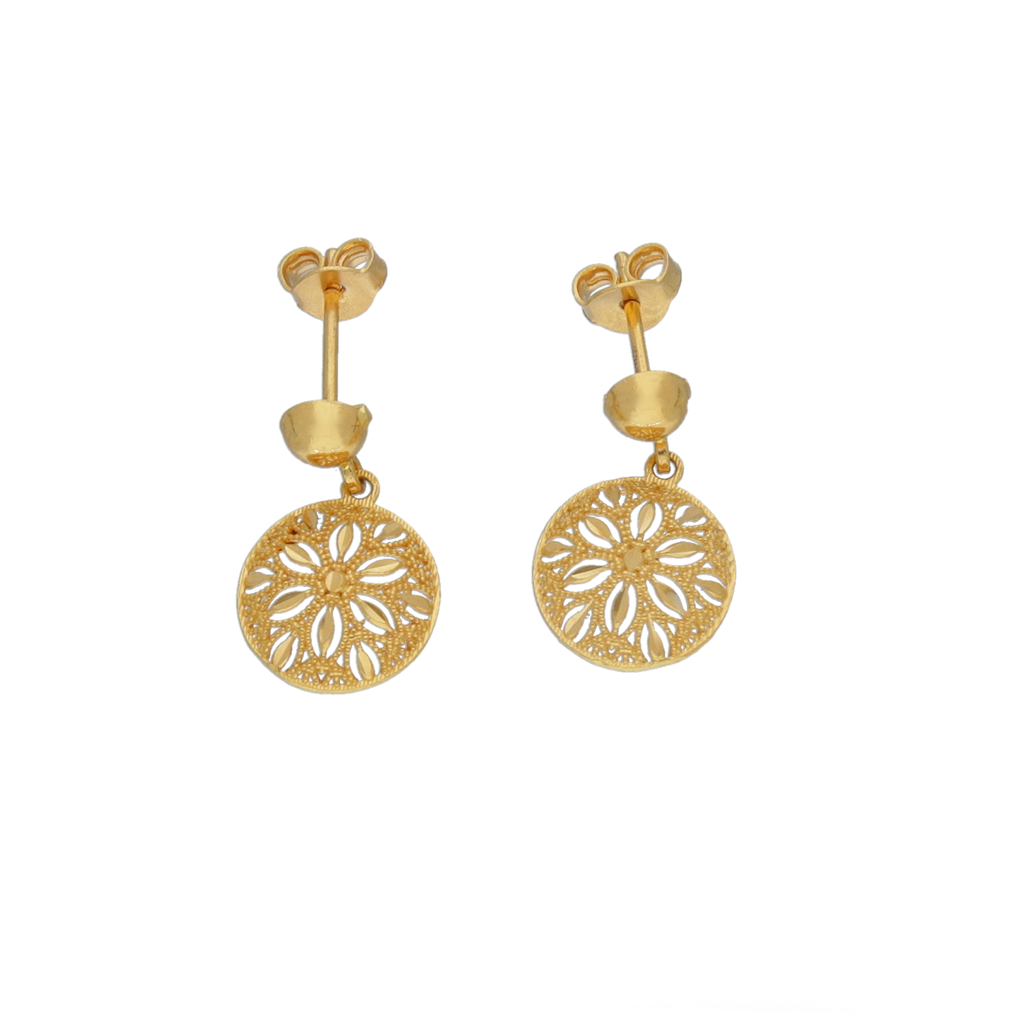 Gold Flower Cutwork Dangler Earrings 21KT - FKJERN21KM12053
