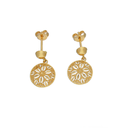 Gold Flower Cutwork Dangler Earrings 21KT - FKJERN21KM12053