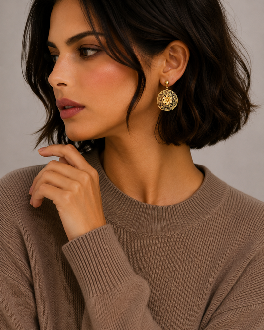 Gold Classic Earrings 21KT - FKJERN21KM12055
