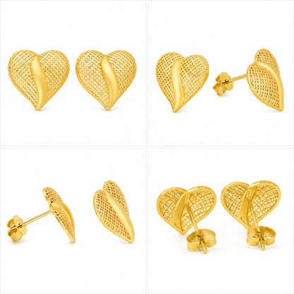 Gold Mesh Heart Shaped Earrings 21KT - FKJERN21KM12064