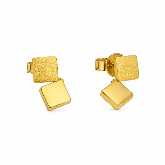 Gold Square Shaped Dangler Earrings 21KT - FKJERN21KM12065